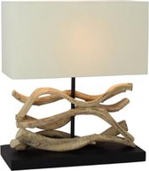 Teak lamp met gebroken witte kap