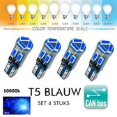 4x T5 CANBus Led Lamp set 4 stuks | Blauw | Blue| 10000k | 400 Lumen | 12V | 7 SMD | Verlichting | W3W W1.2W Led Auto-interieur Verlichting Dashboard Warming Indicator Wig auto Ins