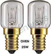 Ovenlampje - 25W - E14 - Schakelbordlamp - 300 Graden - Hittebestendig - Voor in de oven - Bakoven - 230V (2 STUKS)