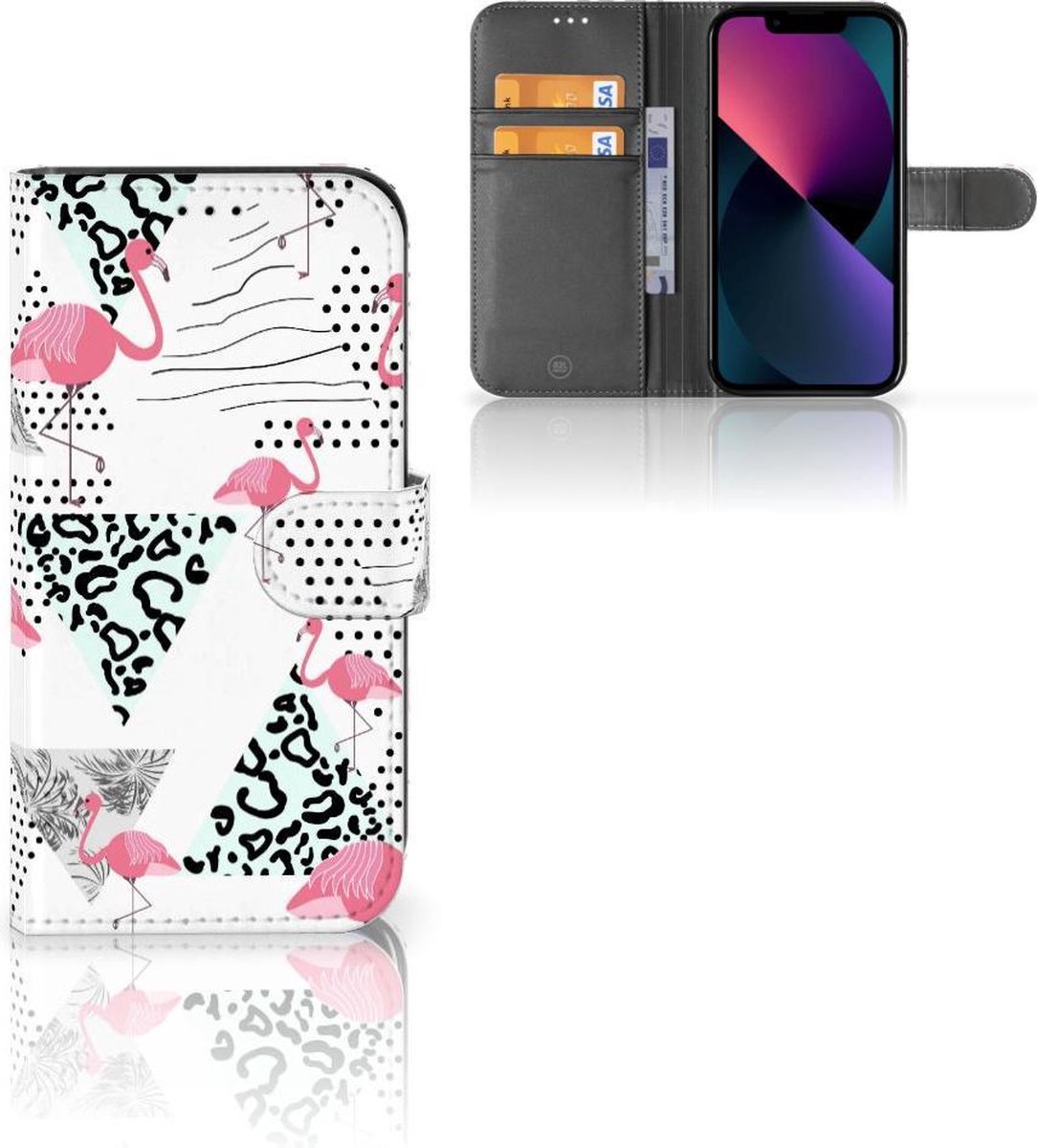 Apple iPhone 13 Telefoonhoesje met Pasjes Flamingo Triangle