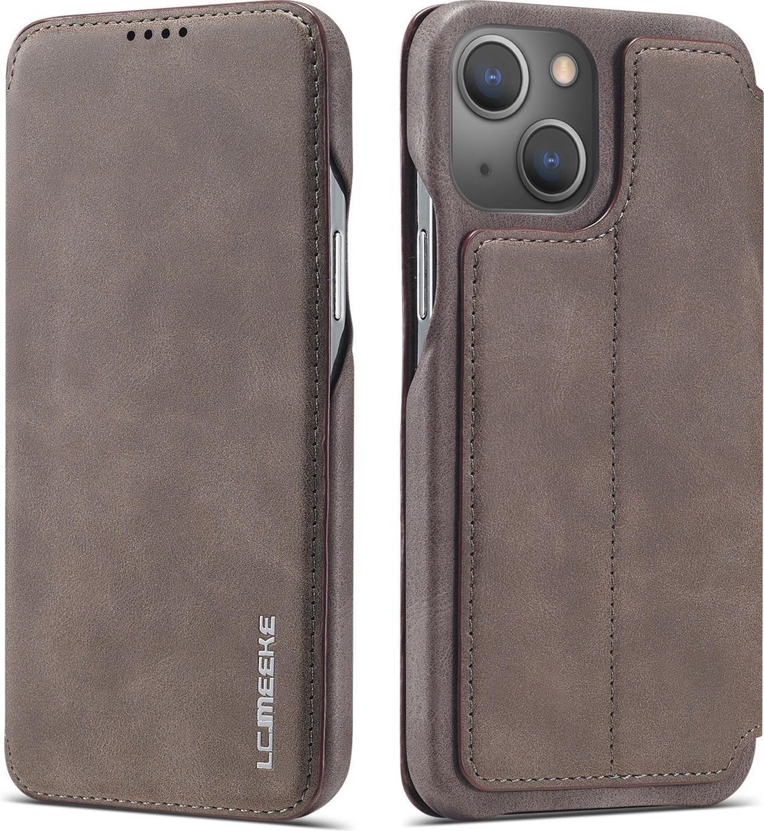 Luxe Telefoonhoesje voor Apple iPhone 13 Mini | Hoogwaardig Leren Bookcase | Luxe Uitstraling | Flip Case | Portemonnee | Grijs