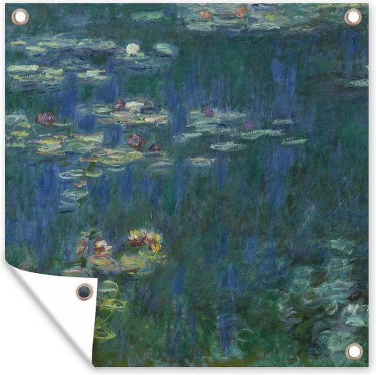 Tuinposters Waterlelies groene reflectie - Claude Monet - 50x50 cm - Tuindoek - Buitenposter