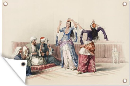 Muurdecoratie Dancing girls at Cairo - David Roberts - 180x120 cm - Tuinposter - Tuindoek - Buitenposter