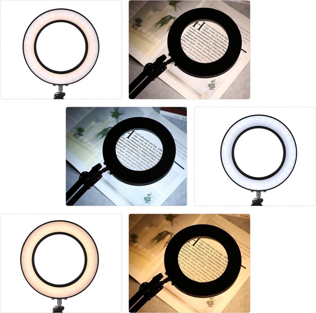 Mitening Vergrootglas met licht en standaard, led-loeplamp met metalen klem, vergrootlamp met USB-klem, 360° draaibaar voor werk, lezen, hobby's, naaien, knutselen, 10 W, 8 stuks
