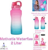 Motivatie Waterfles 2 Liter - Drinkfles Volwassenen - Sportfles Met Rietje - Grote Waterjug