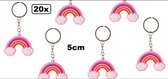 20x Sleutelhanger regenboog 5 cm roze - Sleutel hanger uitdeel pride thema feest party festival rainbow