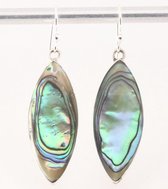 Lange zilveren oorbellen met abalone schelp