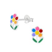 Joy|S - Zilveren bloem oorbellen "Flower" multicolor