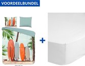 Luxe Zachte Dekbedovertrek Tweepersoons - Lits Jumeaux - 240x200/220cm - Inclusief 2 Kussenslopen - 100% Versterkt Katoen - Surf + Zachte Katoenen Hoeslaken - 180x200cm - Wit