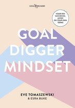 Boekomslag van "Goal Digger Mindset" met grote witte letters en een abstract, pastelkleurig patroon.