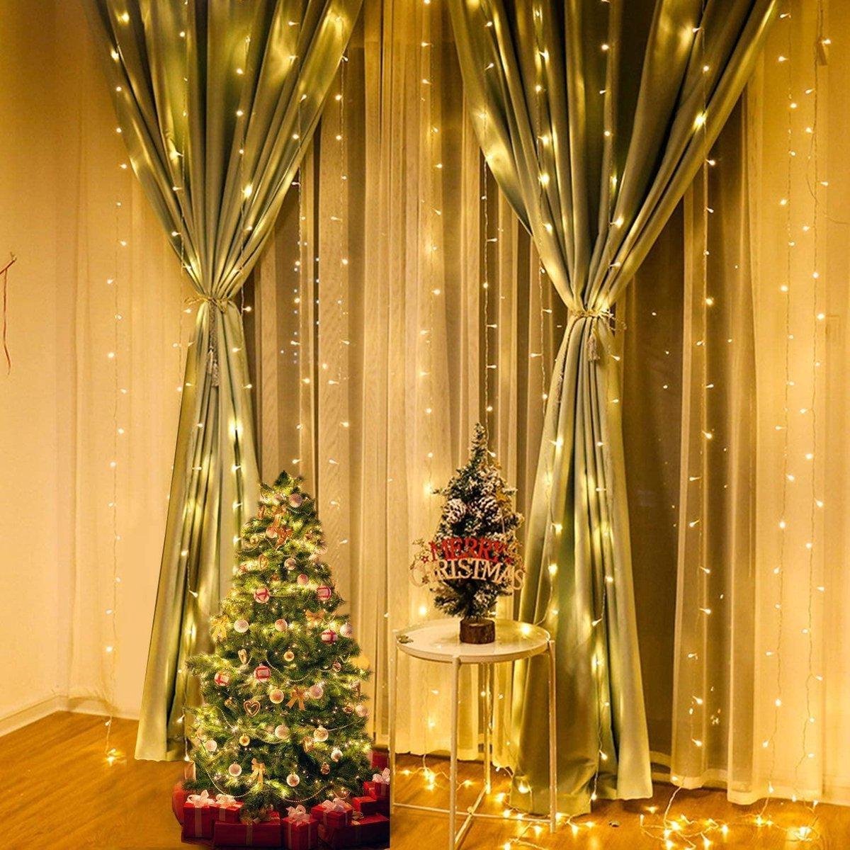 Danson - Rideau de lumière de Noël, 300 DEL, blanc chaud, usage  intérieur/éxtérieur, Fr