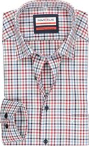 MARVELIS modern fit overhemd - wit - bordeaux en blauw  geruit - Strijkvrij - Boordmaat: 41