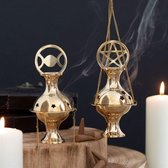 Decoratief Beeld - Salems Fantasy Gifts- Metal Pentagram Incense Hanger - Metaal - Zimba Arts - Goud - 11 X 14 Cm