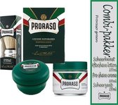 Proraso green pakket- Aftershave lotion, pre-shave crème en scheerzeep en Proraso scheerkwast - Kerst - Kerstcadeau