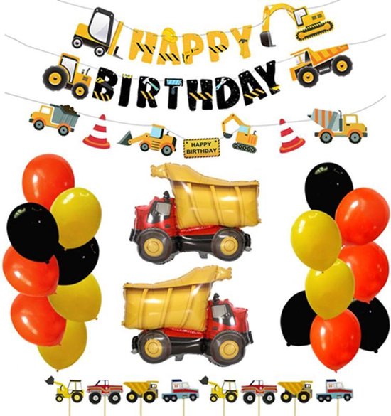 48 delig verjaardagset - Thema: landbouwmachines en graafmachines - Versiering voor feestjes, verjaardag