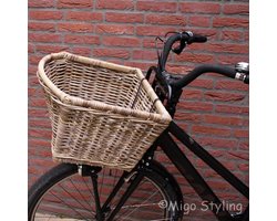 Migo Styling - Fietsmand - Rotan - Riet - Grey - Taps - Met leren riempjes - Incl ty-raps - B47x42xH27