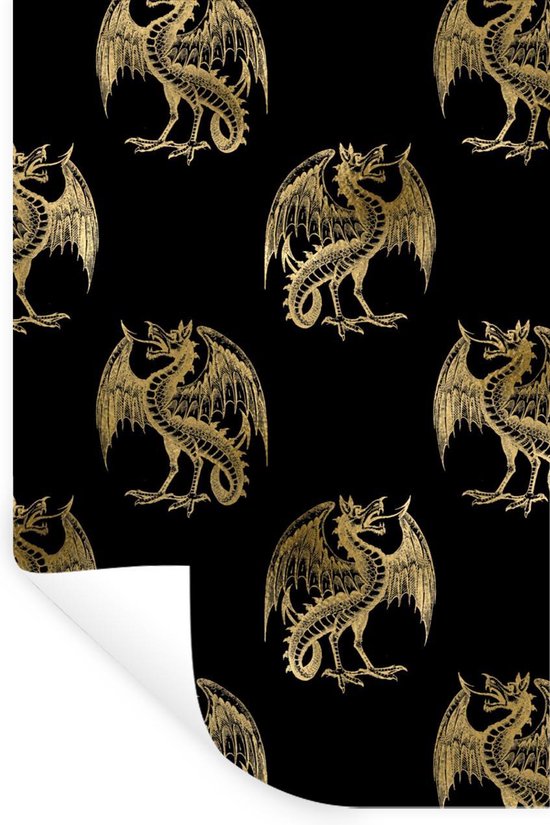 Stickers muraux - Motifs - Dragon - Or - 20x30 cm - Film Adhésif