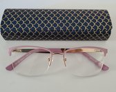 Multifocale zonnebril +3,5 met brillenkoker en doekje / grijze leesbril / bifocale bril / montuurloze ultralichte unisex leesbril 108 / comfortabele zonnelenzen UV400 / rimless bif