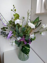 Zijden boeket / kunstbloemen wit-lila-paars