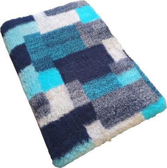 Foto: Topmast vetbed patchwork design 150 x 100 cm waterafstotend latex antislip benchmat hond hondendeken hondenkleed turquoise zwart blauw grijs machinewasbaar