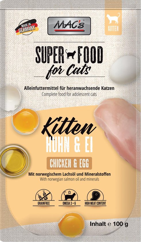 Mac’S Kittenvoer Kip & Ei – Superfood Voor Kitten 6 X 100G
