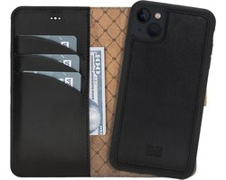 Bouletta geschikt voor iPhone 13 Uitneembare leren BookCase hoesje - Rustic Black