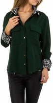 blouse groen met zwart witte boord L