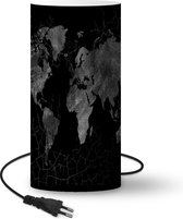 Lamp Goudkleurige wereldkaart met zilveren structuurpatroon op zwarte achtergrond - zwart wit - 33 cm hoog - Ø16 cm - Inclusief LED lamp