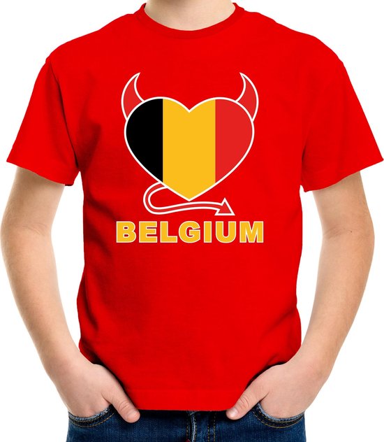 Belgium hart supporter t-shirt rood EK/ WK voor kinderen - EK/ WK shirt / outfit 158/164