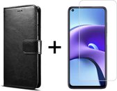 Xiaomi Redmi Note 9T 5G hoesje bookcase met pasjeshouder zwart wallet portemonnee book case cover - 1x Xiaomi Redmi Note 9T 5G screenprotector