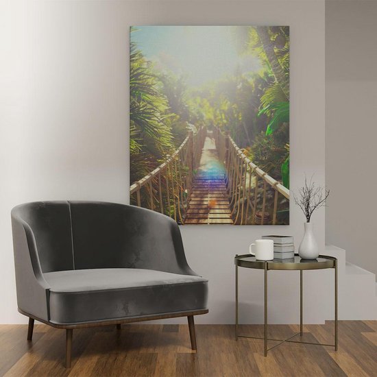 Artaza - Peinture sur toile - Pont en bois dans la jungle tropicale - 80 x 100 - Groot - Photo sur toile - Impression sur toile