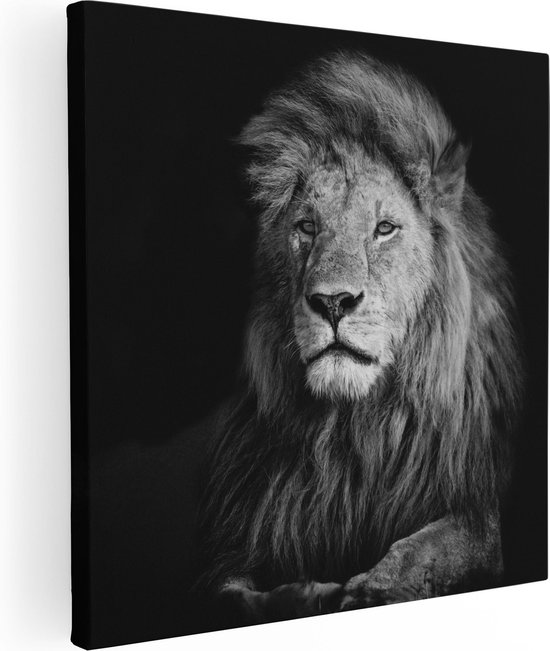 Artaza Canvas Schilderij Leeuw - Leeuwenkop - Zwart Wit - 30x30 - Klein - Foto Op Canvas - Canvas Print