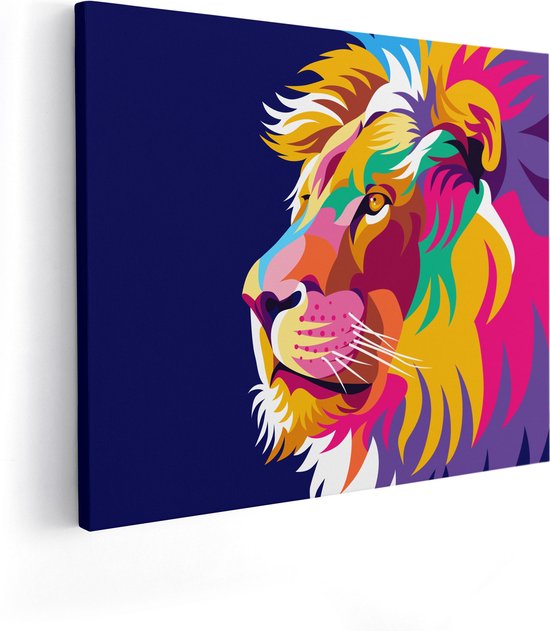 Artaza - Peinture sur toile - Lion coloré - Tête de Lion - Abstrait - 100 x 80 - Groot - Photo sur toile - Impression sur toile