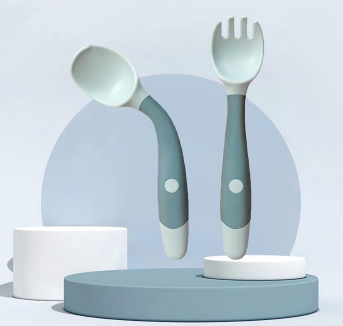 Goedkoopste Baby Bestek Siliconen - Vork en Lepel - Buigzaam Oefenbestek - babyservies - Blauw