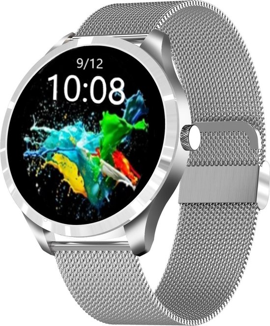 Belesy® Q9 2022 - Smartwatch Women - Smartwatch Men - Montre - 1,28 pouce - Écran couleur - Podomètre - Tension artérielle - Fréquence cardiaque - 75+ Cadrans - Sports - Acier - Argent