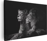 Artaza - Peinture sur toile - Lion et lionne - Zwart Wit - 90x60 - Photo sur toile - Impression sur toile