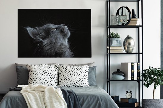 Tableau Toile Chat - Léger - Zwart - 120x80 cm - Décoration murale