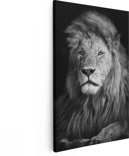 Artaza Canvas Schilderij Leeuw - Leeuwenkop - Zwart Wit - 20x30 - Klein - Foto Op Canvas - Canvas Print