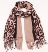 Dames lange sjaal warm met panterprint khaki/zwart/bruin