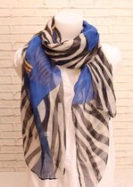 Dames sjaal lang met zebraprint blauw