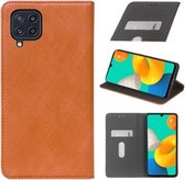 Voor Samsung Galaxy M32 Doek Textuur Retro Horizontale Flip PU Lederen Schokbestendige Case met Houder & Kaartsleuf (Bruin)