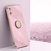 XINLI rechte 6D plating gouden rand TPU schokbestendige hoes met ringhouder voor iPhone XS (kersenpaars)