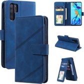 Voor Huawei P30 Pro Skin Feel Business Horizontale Flip PU Lederen Case met Houder & Multi-kaartsleuven & Portemonnee & Lanyard & Fotolijst (Blauw)