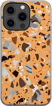 Apple iPhone 13 Pro Telefoonhoesje - Transparant Siliconenhoesje - Flexibel - Met Marmerprint - Terrazzo - Oranje