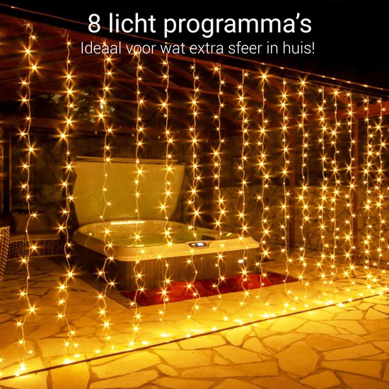 Voltronic Kerstverlichting - LED Lichtgordijn - 6 x 3 meter - met Afstandsbediening & Timer - Kerstlampjes - Kerstverlichting Binnen - Kerstverlichting Buiten - Feestverlichting - 8 programma's - Kerst - 24 Strings - 600 LEDS - Warm/Wit