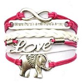 BY-ST6 meiden armband in de kleur donker roze /wit