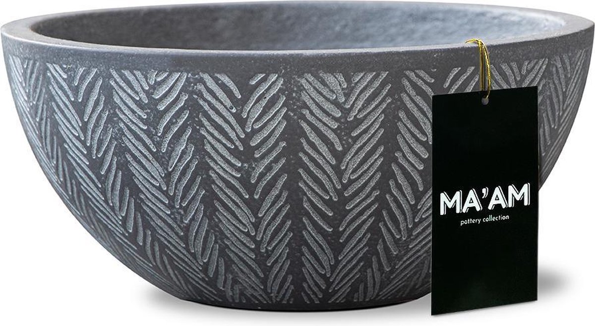 MA'AM Ivy - Plantenschaal - D37 - Grijs/Antraciet - Vorstbestendig - Trendy Visgraat Design - Afwateringsgat