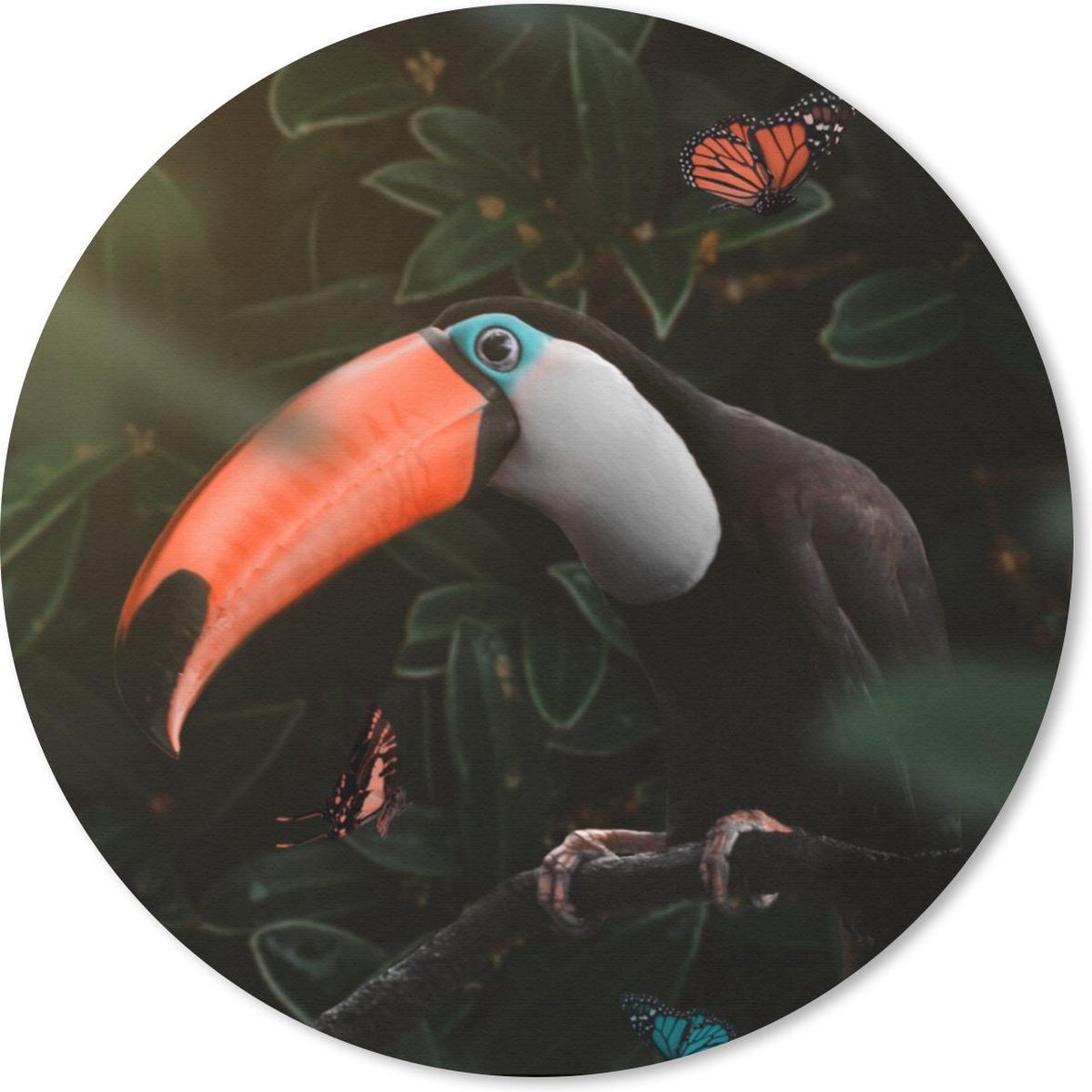 Muismat rond 40x40 cm - Mousepad Toekan - Vlinder - Bladeren - Ronde muismatten