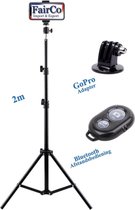 Statief 2meter hoog Voor Smartphone, Actioncam, GoPro, Fotocamera (Canon, Nikon, Sony en ...) en Spiegelreflexcamera Inc. Bluetooth Afstandsbediening, Telefoonhouder, 360 ° Draaigr