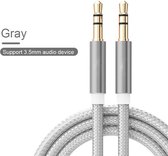 GBG Stereo Audio Jack Kabel 3.5 mm - AUX Kabel Gold Plated - Male to Male - Aux naar Aux - Aux Cable - Voor Auto - Grijs - 1 meter